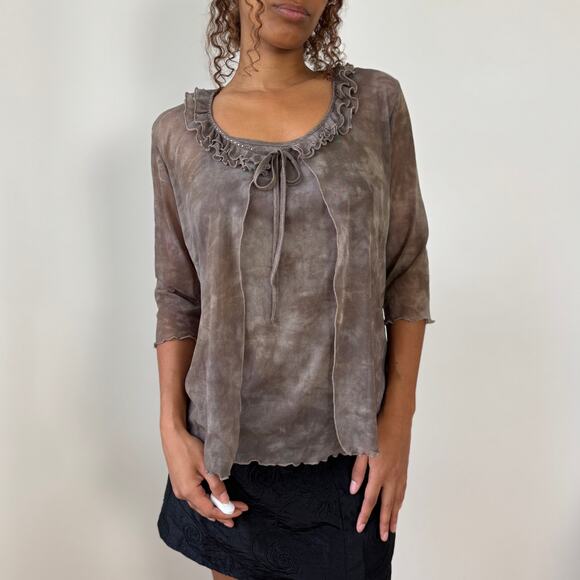 Italian Vintage Viscose Ruffle Twinset Top (M/L) - Picture 7 of 10